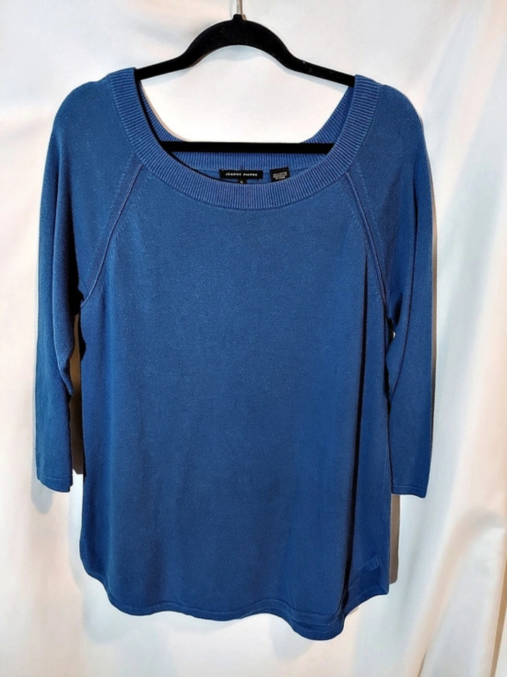 Jeanne Pierre Blue 100% Cotton Scoop Neck Raglan 3/4 Sleeve Sweater Size L